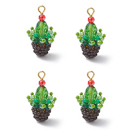 Подвески в виде кактусов из стеклянных бус, с железными петлями и стеклом, золотые