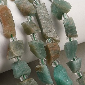 Natural Amazonite Beads Strands, Raw Rough, Nuggets, with Seed Beads