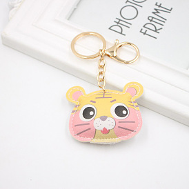 Cute Tiger PU Leather Keychain for Backpacks and Cars