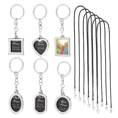 6 Pieza mini llavero con marco de fotos de aleación, con anillos de hierro y cadenas, con la fabricación de collares de cordón de algodón encerado 6pcs