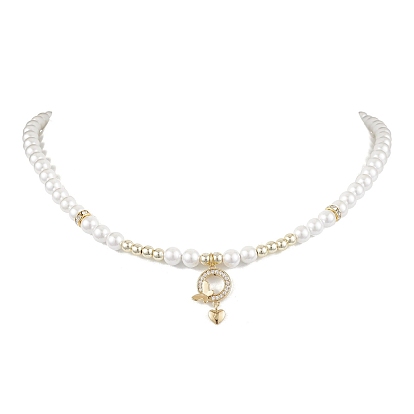 Shell Pearl Necklaces, Brass Micro Pave Cubic Zirconia Pendant Necklaces, Ring with Butterfly & Heart
