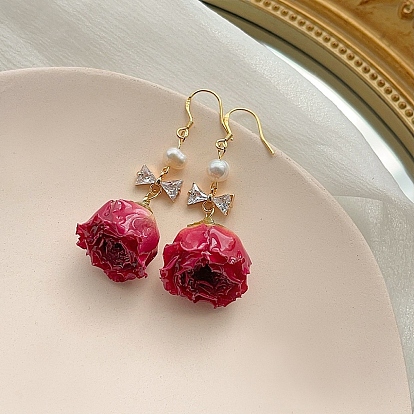 3D Flower Rhinestone Dangle Earrings with 925 Sterling Silver Earring Pins