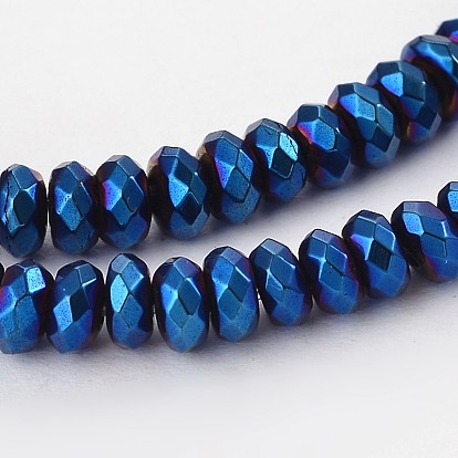 Electroplated Non-magnetic Synthetic Hematite Rondelle Bead Strands, Faceted, 4x2mm, Hole: 1mm, about 175~185pcs/strand, 15.7 inch
