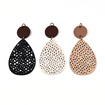 Кожа подвески, с деревянным и железным кольцом, плоско-круглые, Красная медь