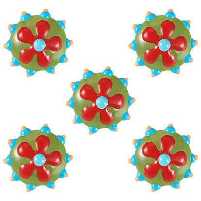 5 бусины лэмпворк ручной работы, неровный плоский круглый с цветком