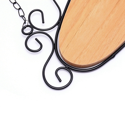 Natural Wood Door Hanging Decoration for Front Door Decoration, with Iron Findings, Oval
