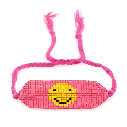 Glass Seed Braided Bead Bracelet, Smiling Face Friendship Bracelet for Women