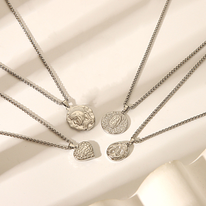 Винтажные 304 ожерелья из нержавеющей стали с портретным кулоном и цепочкой из пшеницы, цвет нержавеющей стали