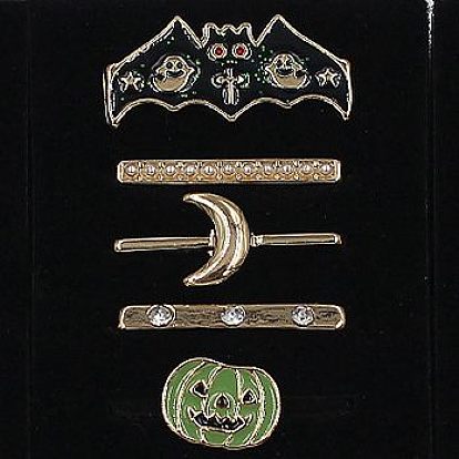 Halloween Pumpkin & Bat Enamel Alloy Watch Band Charms Set, Rectangle Rhinestones Watch Band Decorative Ring Loops