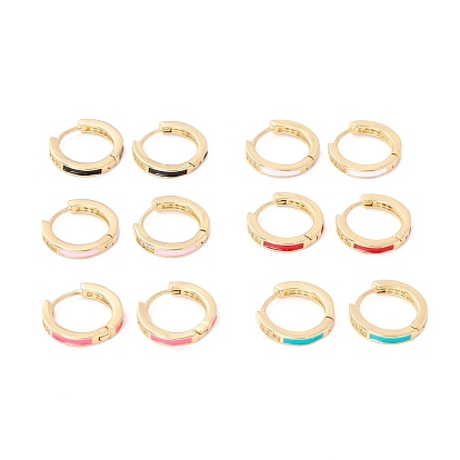 Real 18K Gold Plated Cubic Zirconia Huggie Hoop Earrings, Enamel Small Hoop Earrings for Women
