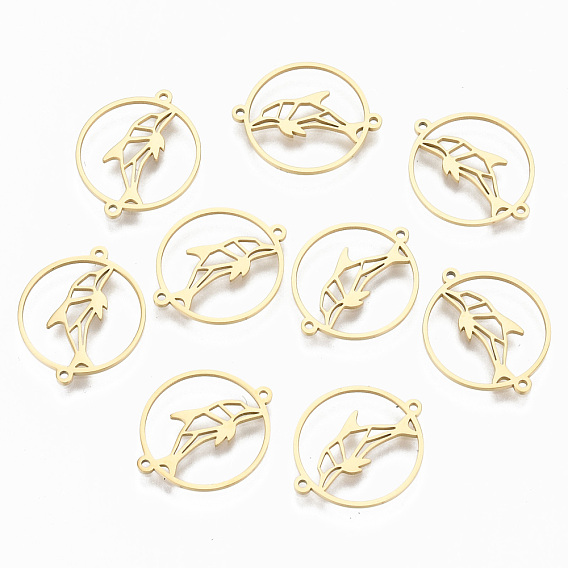 304 Stainless Steel Links Connectors, Laser Cut, Flat Round with Dolphin