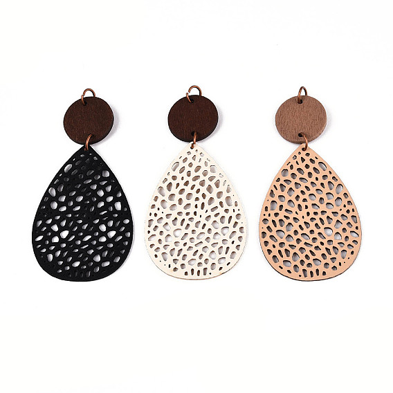 Кожа подвески, с деревянным и железным кольцом, плоско-круглые, Красная медь