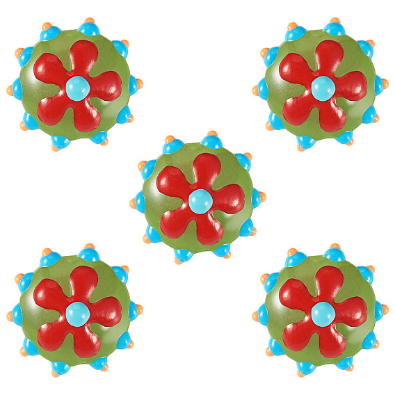 5 бусины лэмпворк ручной работы, неровный плоский круглый с цветком