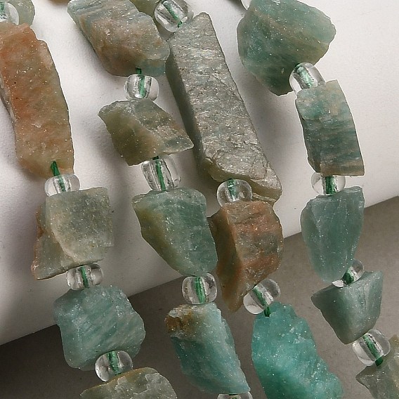 Natural Amazonite Beads Strands, Raw Rough, Nuggets, with Seed Beads