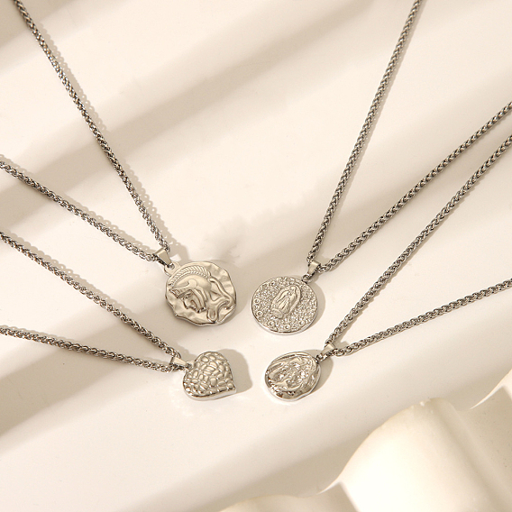 Винтажные 304 ожерелья из нержавеющей стали с портретным кулоном и цепочкой из пшеницы, цвет нержавеющей стали