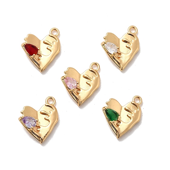 Латунные микро проложить кубического циркония подвески, сердце, реальный 18 k позолоченный