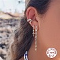925 Sterling Silver Stud Earrings, Cubic Zirconia Chains Tassel Earrings