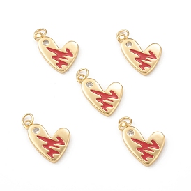 Eco-Friendly Brass Micro Pave Cubic Zirconia Pendants, with Enamel and Jump Ring, Lead Free & Cadmium Free, Heart Charm