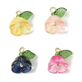 Transparent Acrylic Pendants, with Glass, Flower Charm