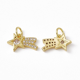 Rack Plating Brass Cubic Zirconia Charms, with Jump Ring, Real 18K Gold Plated, Long-Lasting Plated, Cadmium Free & Nickel Free & Lead Free, Meteor Charm