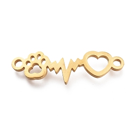 304 Stainless Steel Links Connectors, Laser Cut, Heartbeat, for Valentine's Day With Heart & Paw Print