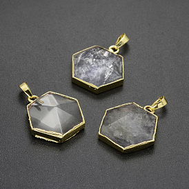 Natural Gemstone Pendants, with Golden Plated Brass Findings, Hexagon, 28x26~27x10~11.5mm, Hole: 8x5mm