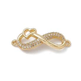 Rack Plating Brass Micro Pave Clear Cubic Zirconia Connector Charms, Lead Free & Cadmium Free, Infinity Links with Heart