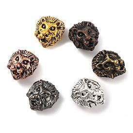 Tibetan Style Alloy Animal Lion Head Beads, Cadmium Free & Lead Free, 13x12x7mm, Hole: 2mm