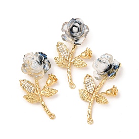 Латунный микропаве прозрачный кубический цирконий с подвесками из смолы, роза, золотые