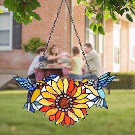 Acrylic sunflower hummingbird window pendant colorful double-sided printing gift for flower and bird lovers