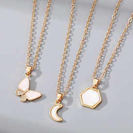 Geometric Butterfly Diamond Inlaid Pendant Necklace for Women, Elegant and High-end Sweater Chain