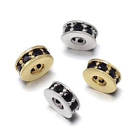 Flat Round Brass Micro Pave Cubic Zirconia Spacer Beads, Lead Free & Nickel Free & Cadmium Free, 7x3mm, Hole: 3mm