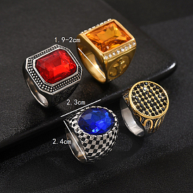 316 Кольца для мужчин из нержавеющей стали с паве из кубических цирконий, круглый квадрат, золотой / нержавеющая сталь цвета