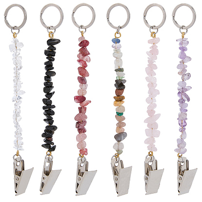 6Брелок из натуральных и синтетических драгоценных камней, с 304 кольцами из нержавеющей стали и железными зажимами