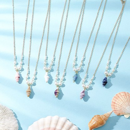 Летний пляж ручная работа фарфоровая подвеска в форме ракушки латунь и АБС пластик имитация жемчужных звеньев цепи ожерелья, золотые