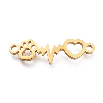 304 Stainless Steel Links Connectors, Laser Cut, Heartbeat, for Valentine's Day With Heart & Paw Print