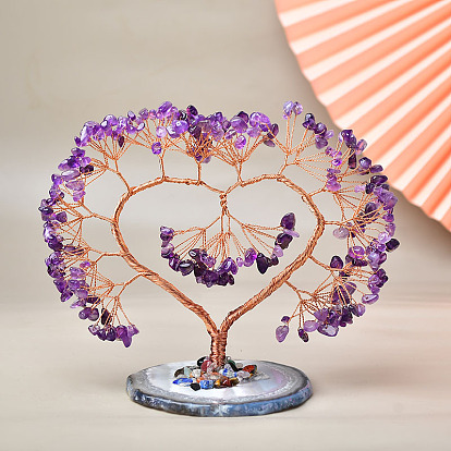 Natural Agate & Amethyst Tree of Life Display Decorations, Figurine Home Decoration, Reiki Energy Stone for Healing