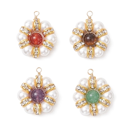 4 шт. 4 стили натуральный зеленый авантюрин и тигровый глаз и сердолик и аметист и ракушечный жемчуг круглые бусины цветы подвески, смешанные окрашенные и неокрашенные