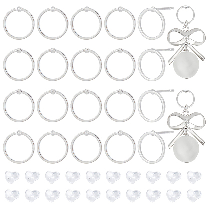 20 шт. латунные серьги-гвоздики с кольцами, с 30 пластиковыми ушными гайками