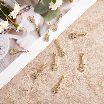 10Pcs Eco-Friendly Brass Micro Pave Cubic Zirconia Pendants, Long-Lasting Plated, Lead Free & Cadmium Free & Nickel Free, Real 18K Gold Plated, Guitar