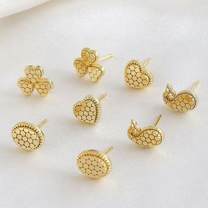 Латунные серьги-гвоздики в форме сот, реальный 18 k позолоченный