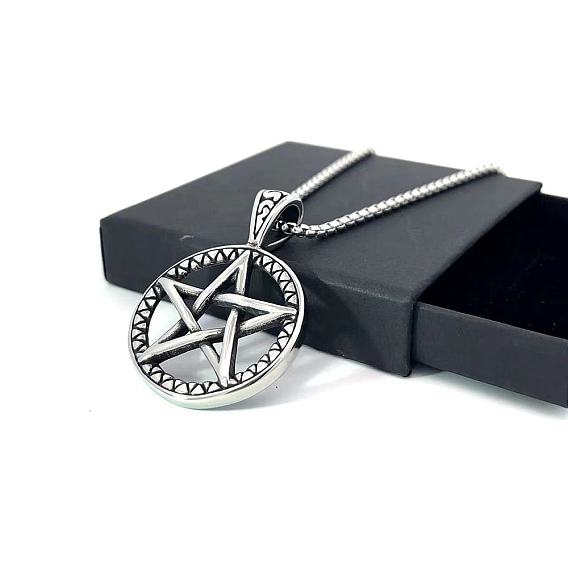 Ожерелья с подвеской в виде пентаграммы из нержавеющей стали в стиле панк, не тускнеет
