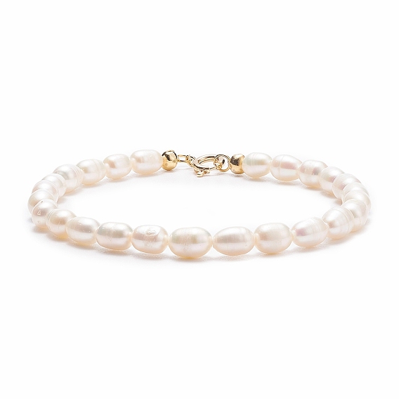 Grade A Natural Pearl Beaded Bracelets with Brass Spring Ring Clasps for Women