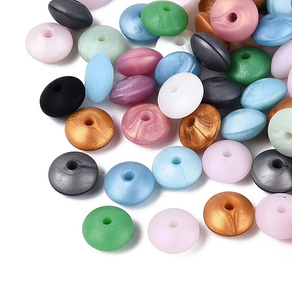 Perlas de silicona nacaradas, Rondana plana, con polvo del brillo