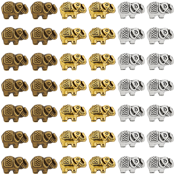 150Pcs 3 Colors Tibetan Style Alloy Beads, Cadmium Free & Lead Free, Elephant