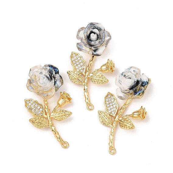 Латунный микропаве прозрачный кубический цирконий с подвесками из смолы, роза, золотые