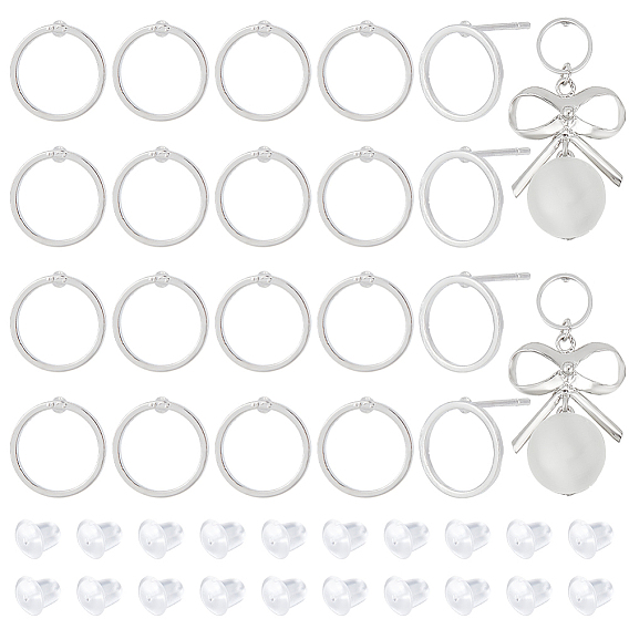 20 шт. латунные серьги-гвоздики с кольцами, с 30 пластиковыми ушными гайками