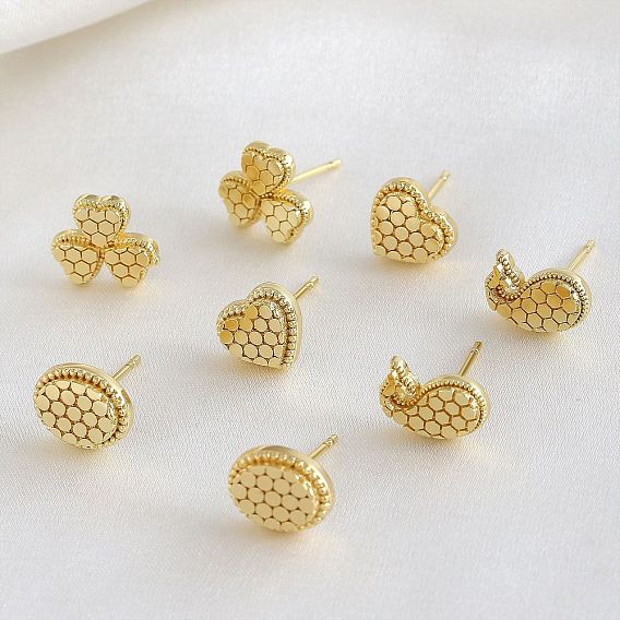 Латунные серьги-гвоздики в форме сот, реальный 18 k позолоченный