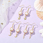 3 Pairs Natural Cultured Freshwater Pearl Dangle Earrings, Stainless Steel with Brass Charms