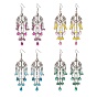 4 Pairs 4 Color Glass Teardrop Tassel Chandelier Earrings, 316 Surgical Stainless Steel Long Drop Earrings for Women